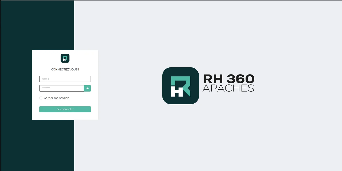 RH 360 Apaches - écran de connexion de la plateforme